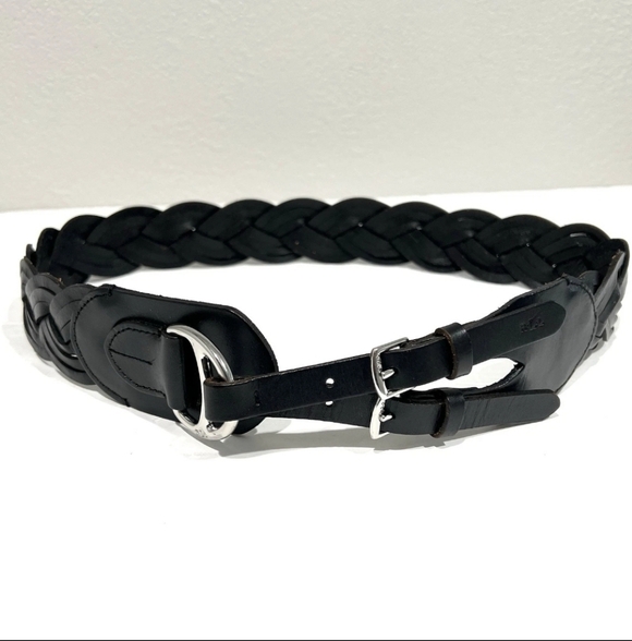 Ralph Lauren Accessories - Ralph Lauren Black Braided Leather Belt with Silver Buckle Accents
